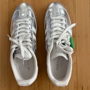 Adidas Metallic Silver Sneakers with White Stripes